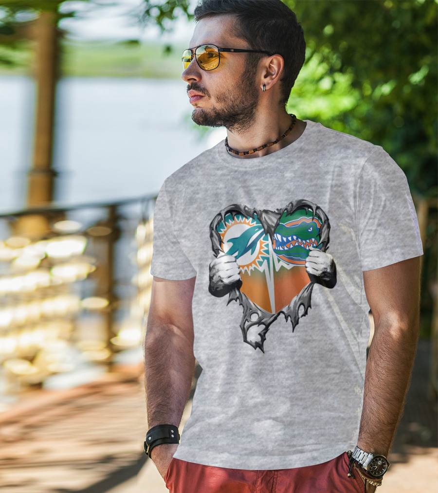 Miami Dolphins Florida Gators Heart Design Xatt048 T-Shirt