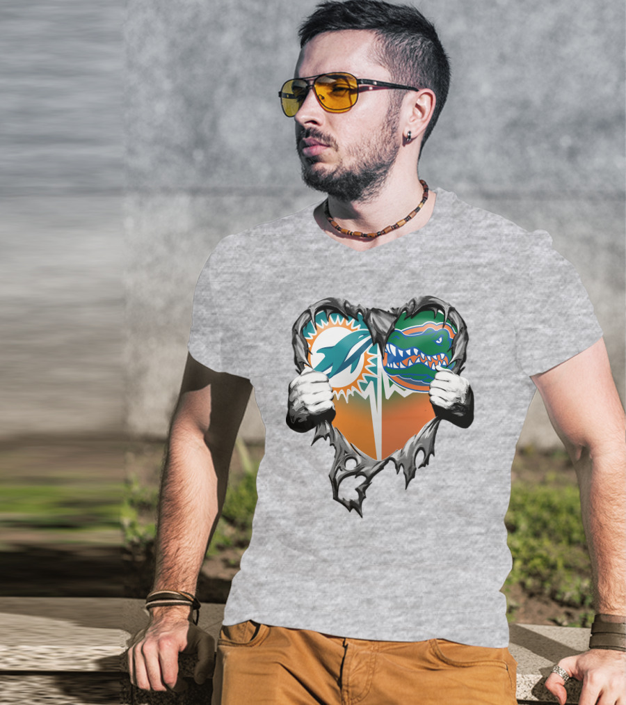 Miami Dolphins Florida Gators Heart Design Xatt048 T-Shirt