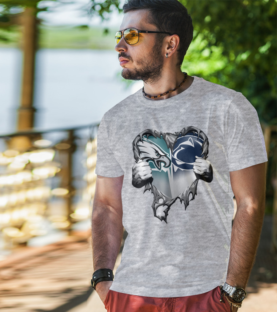Philadelphia Eagles And Penn State Nittany Lions Heart Logo Rip Xatt053 T-Shirt