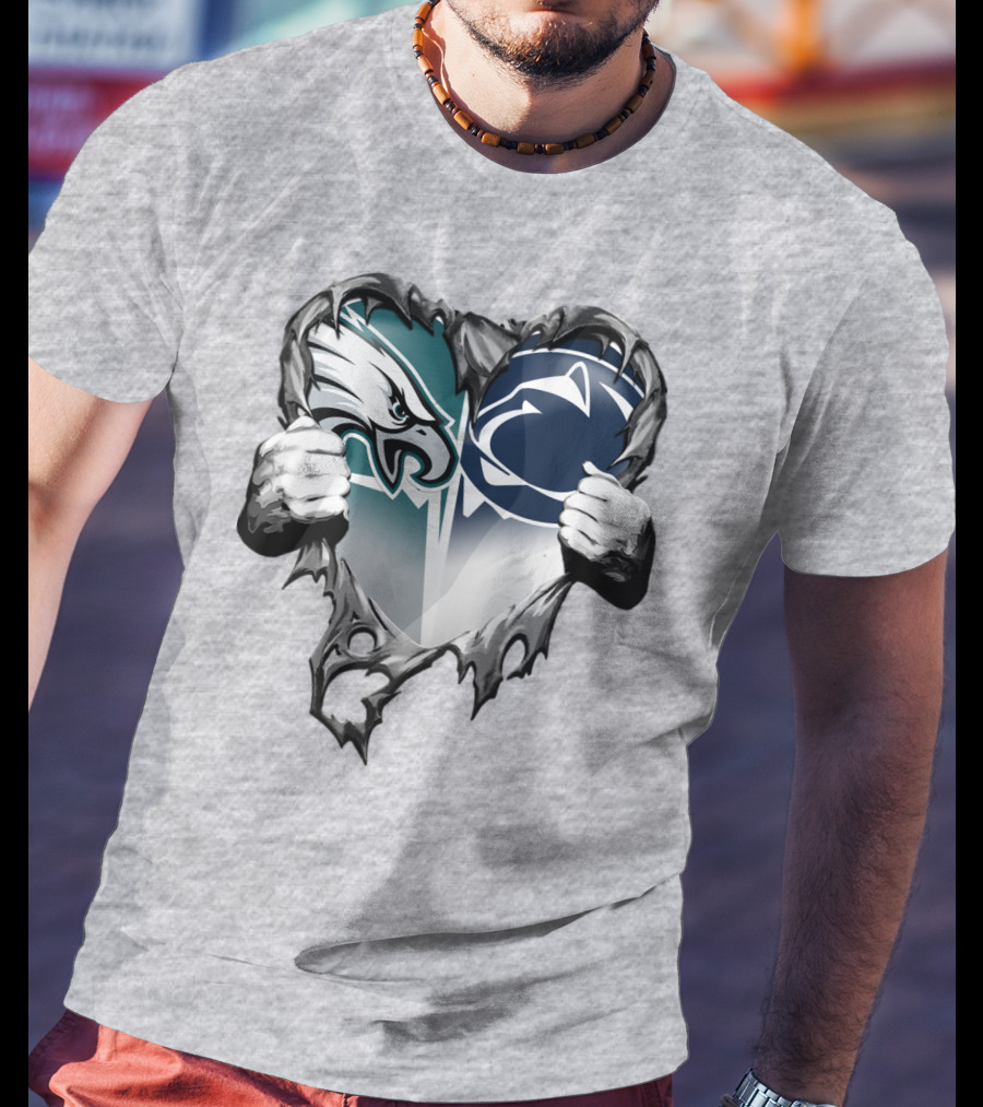 Philadelphia Eagles And Penn State Nittany Lions Heart Logo Rip Xatt053 T-Shirt