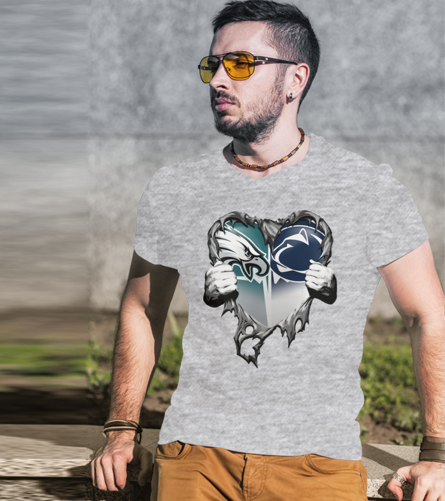 Philadelphia Eagles And Penn State Nittany Lions Heart Logo Rip Xatt053 T-Shirt