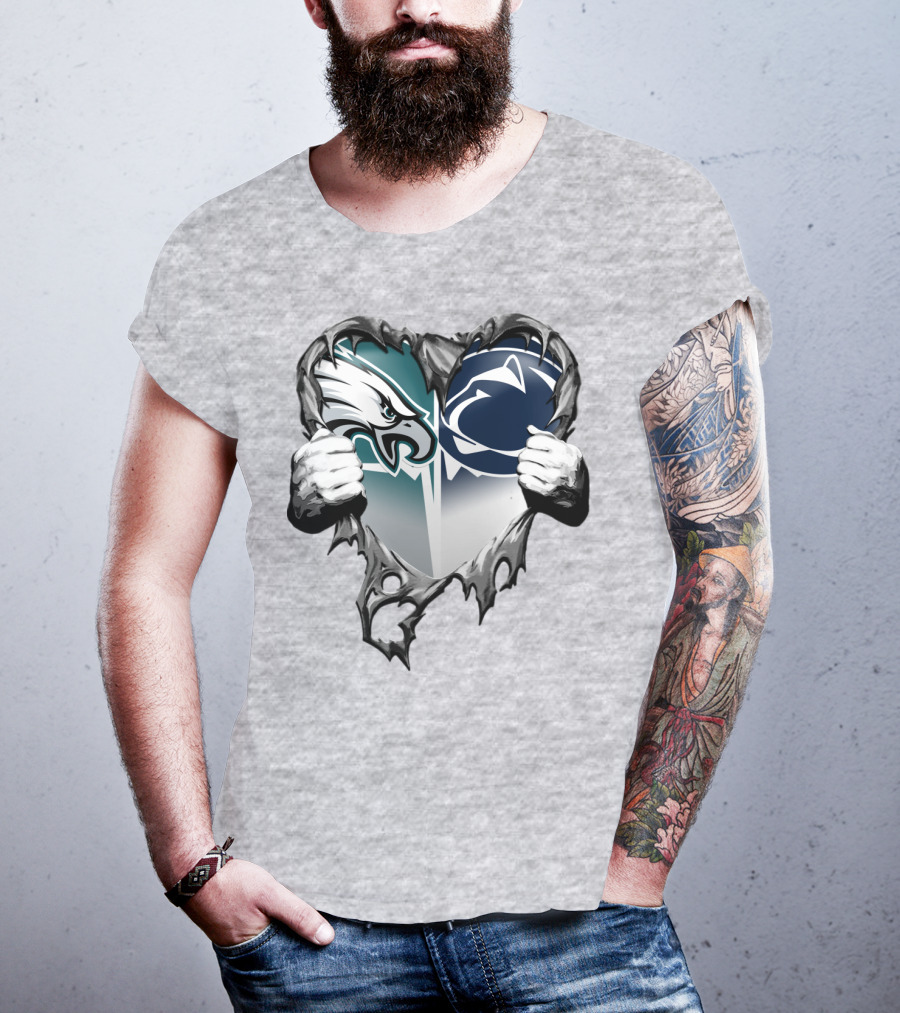 Philadelphia Eagles And Penn State Nittany Lions Heart Logo Rip Xatt053 T-Shirt