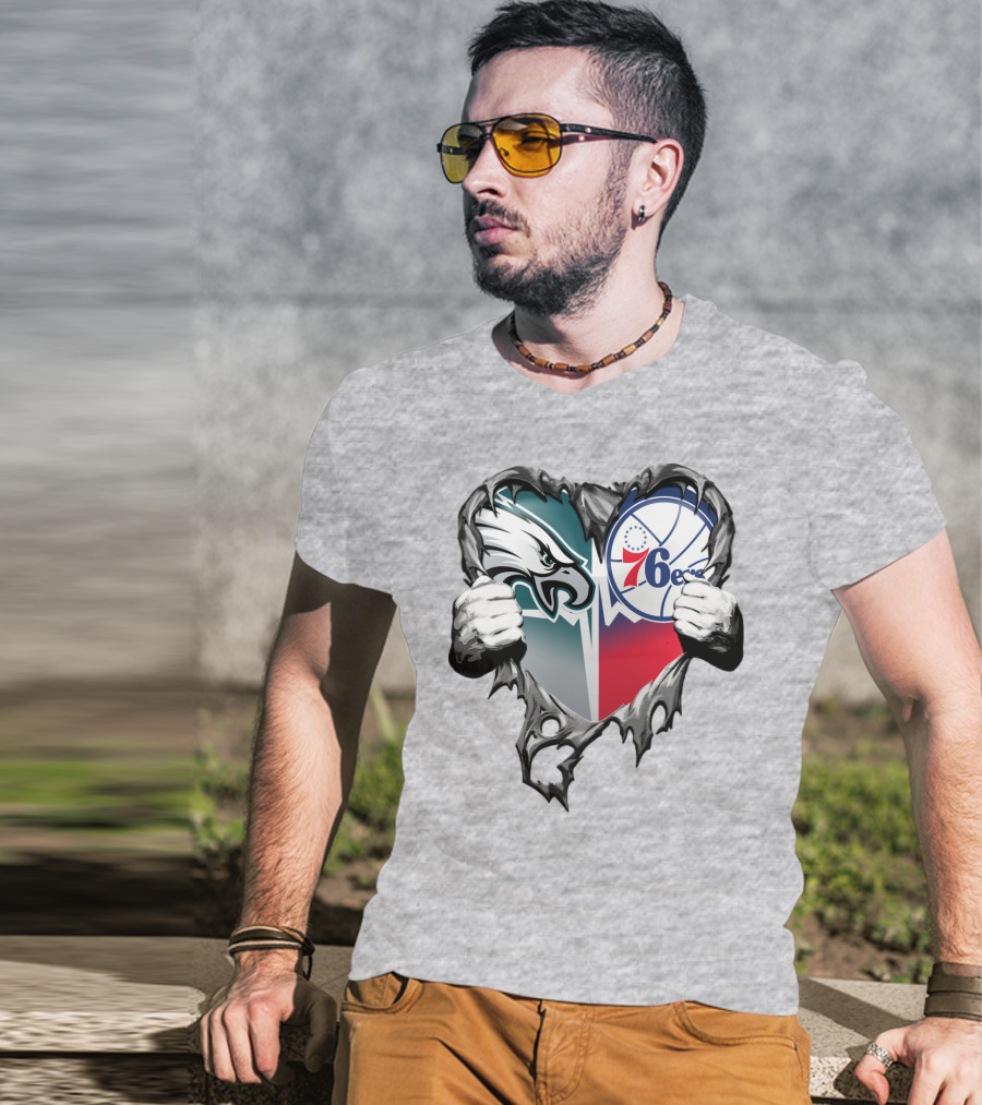 Philadelphia Eagles And 76ers Heart T-Shirt