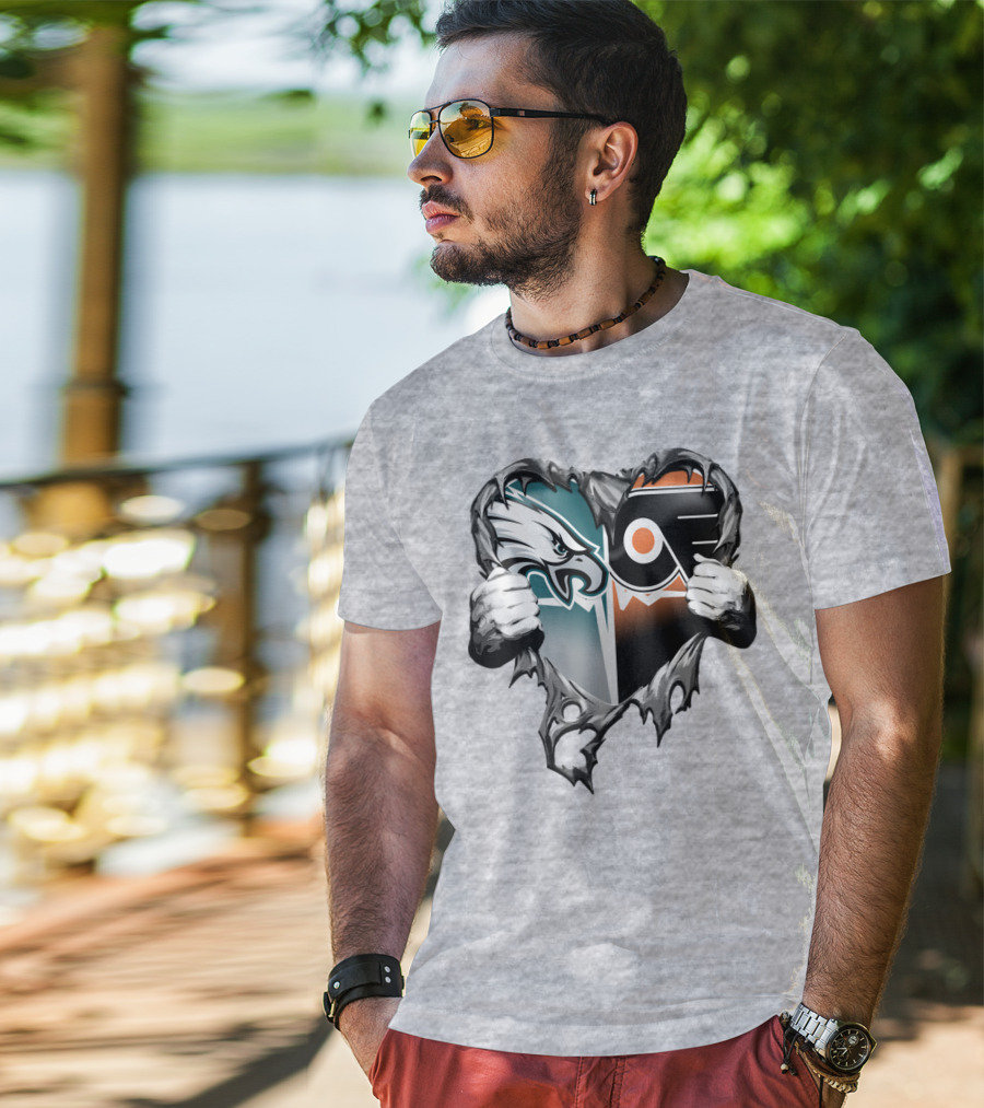 Eagles Flyers Heart Logo Combination T-Shirt