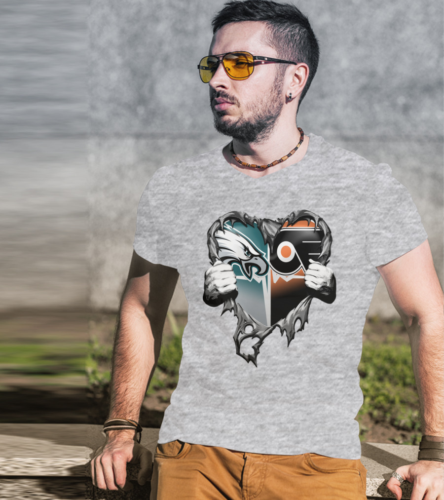 Eagles Flyers Heart Logo Combination T-Shirt