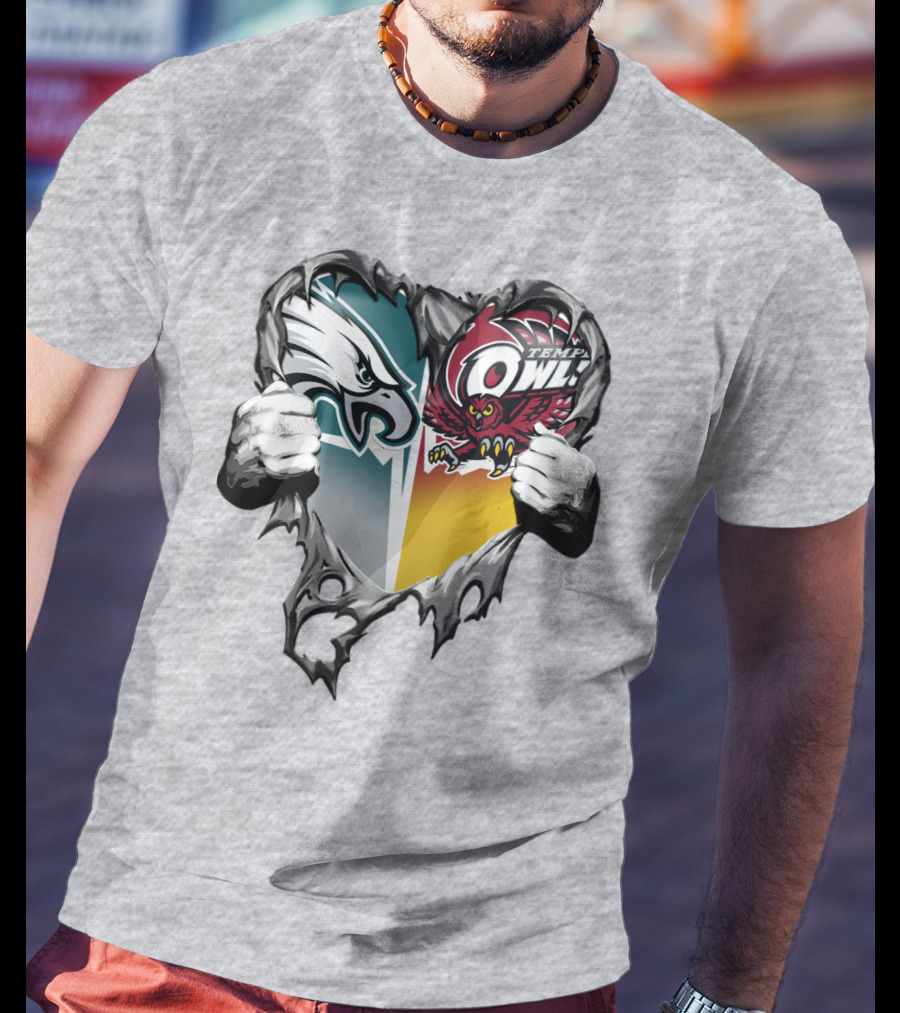 Philadelphia Eagles Temple Owls Heart Logo Rip T-Shirt