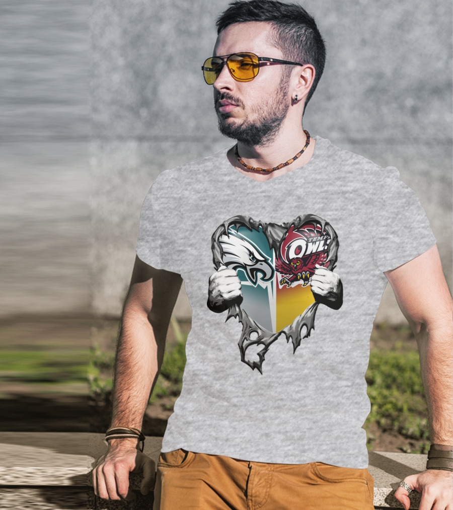 Philadelphia Eagles Temple Owls Heart Logo Rip T-Shirt
