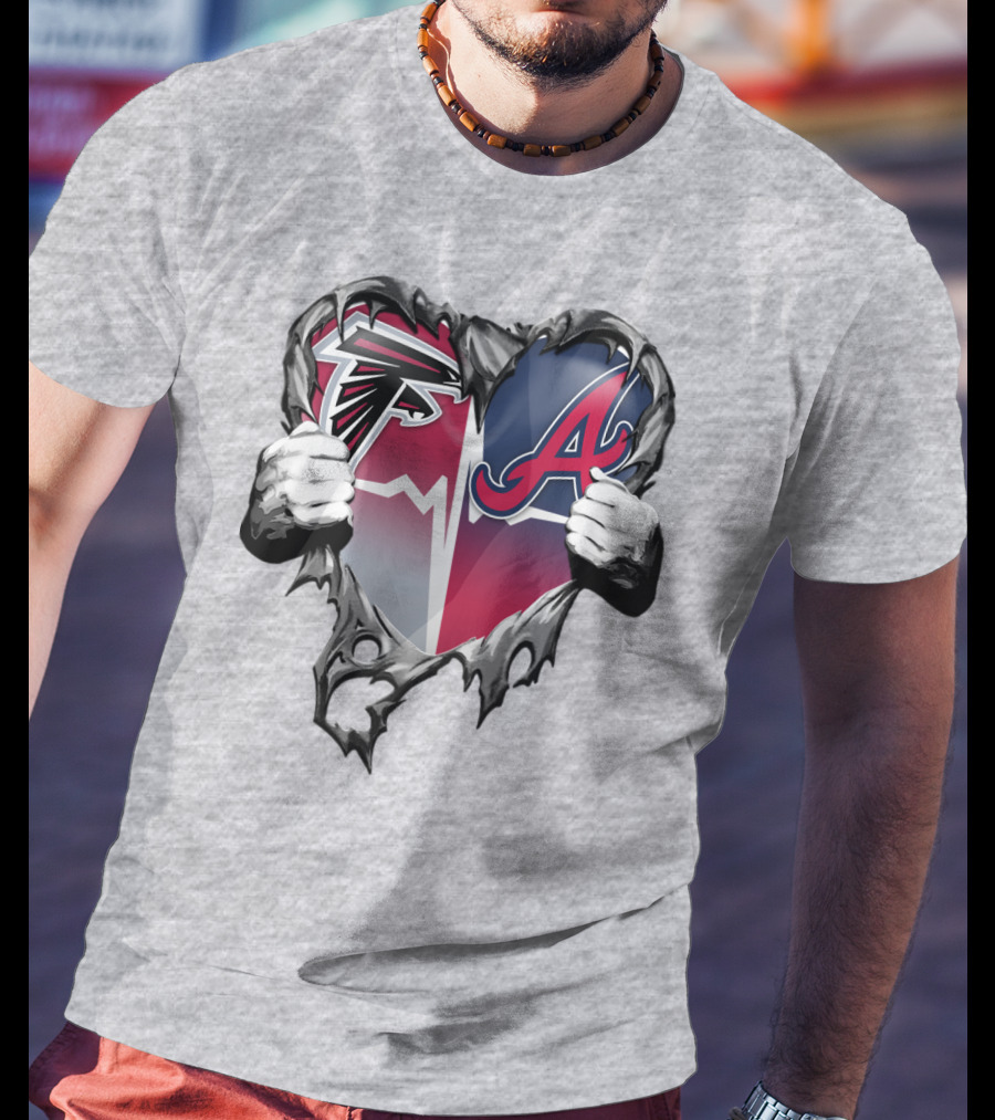 Falcons Braves Heart Design With Ripped Effect And Hands T-Shirt