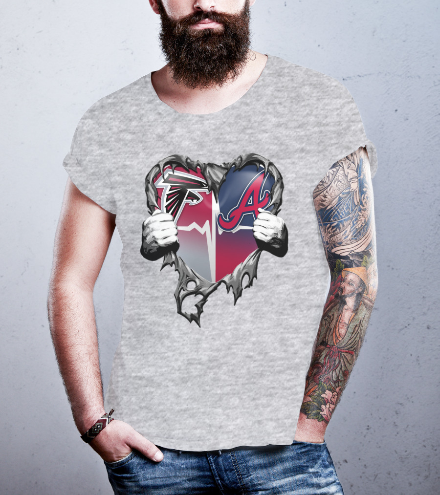 Falcons Braves Heart Design With Ripped Effect And Hands T-Shirt