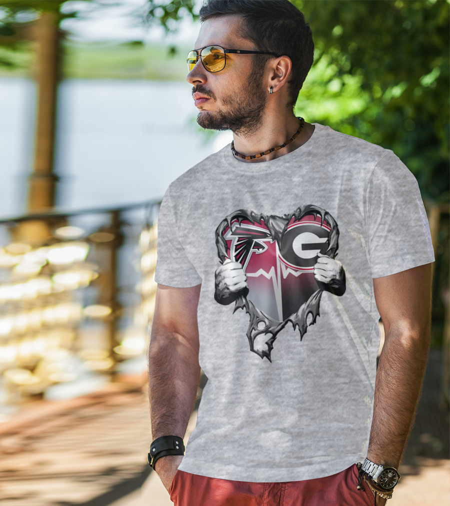 Atlanta Falcons Georgia Bulldogs Heart Torn T-Shirt