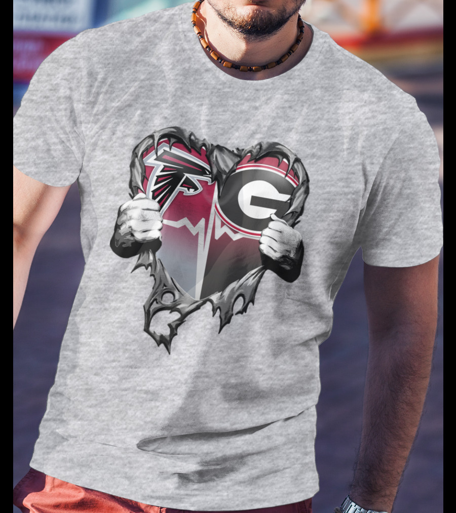 Atlanta Falcons Georgia Bulldogs Heart Torn T-Shirt