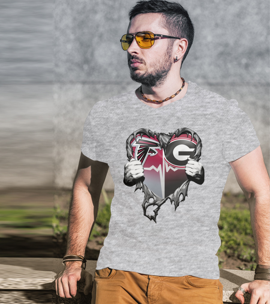 Atlanta Falcons Georgia Bulldogs Heart Torn T-Shirt