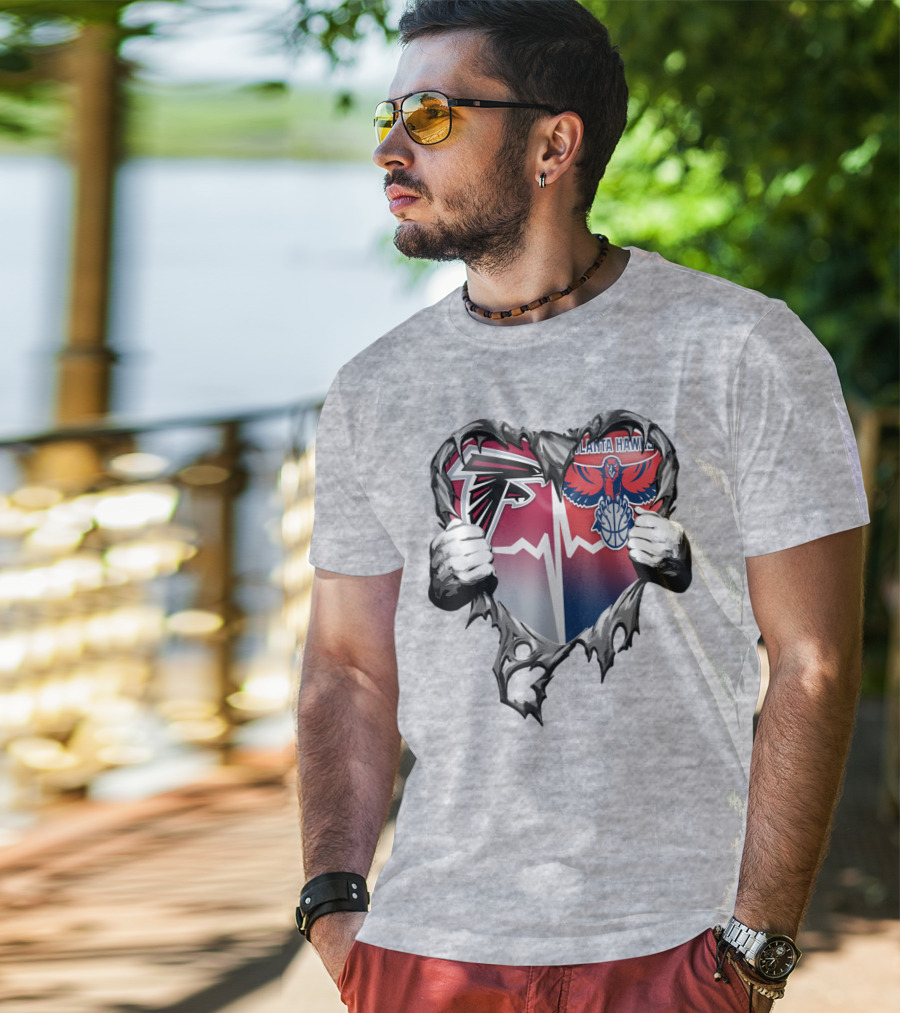 Atlanta Falcons Atlanta Hawks Heartbeat Rip Effect T-Shirt