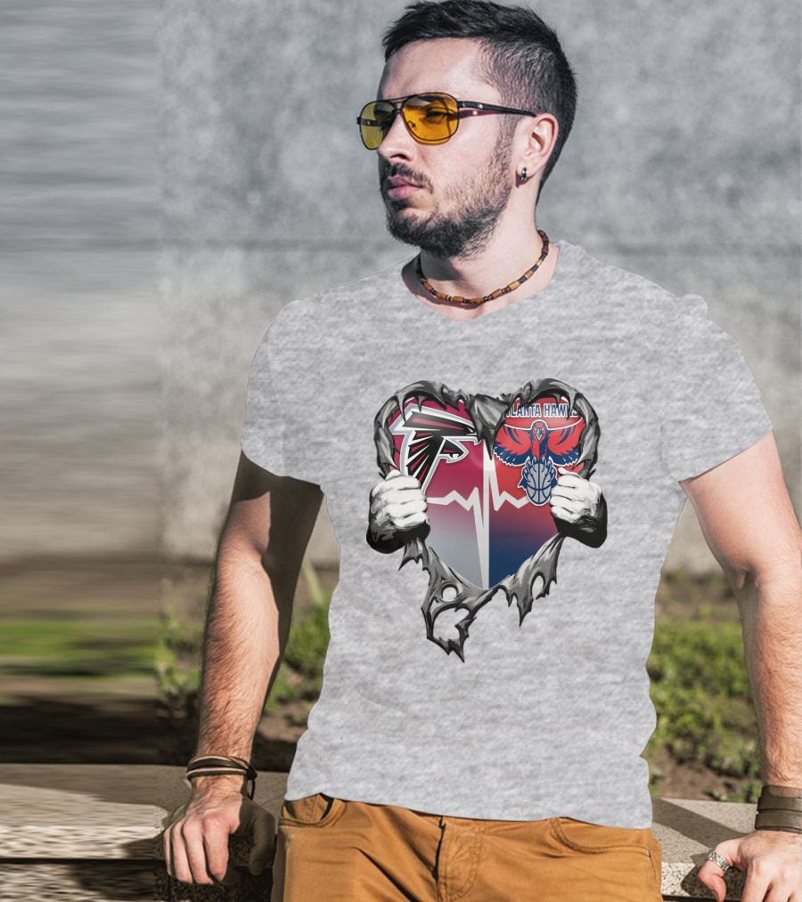 Atlanta Falcons Atlanta Hawks Heartbeat Rip Effect T-Shirt