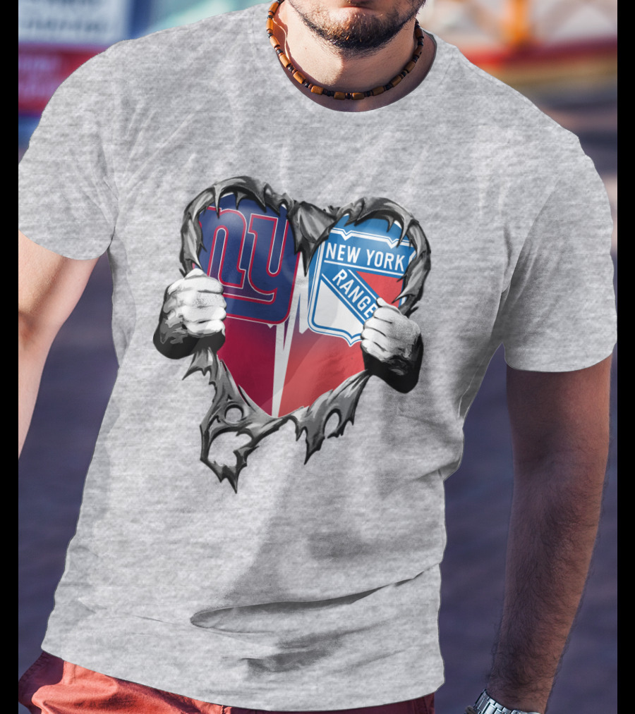 New York Giants And New York Rangers Heart Design Xatt064 T-Shirt