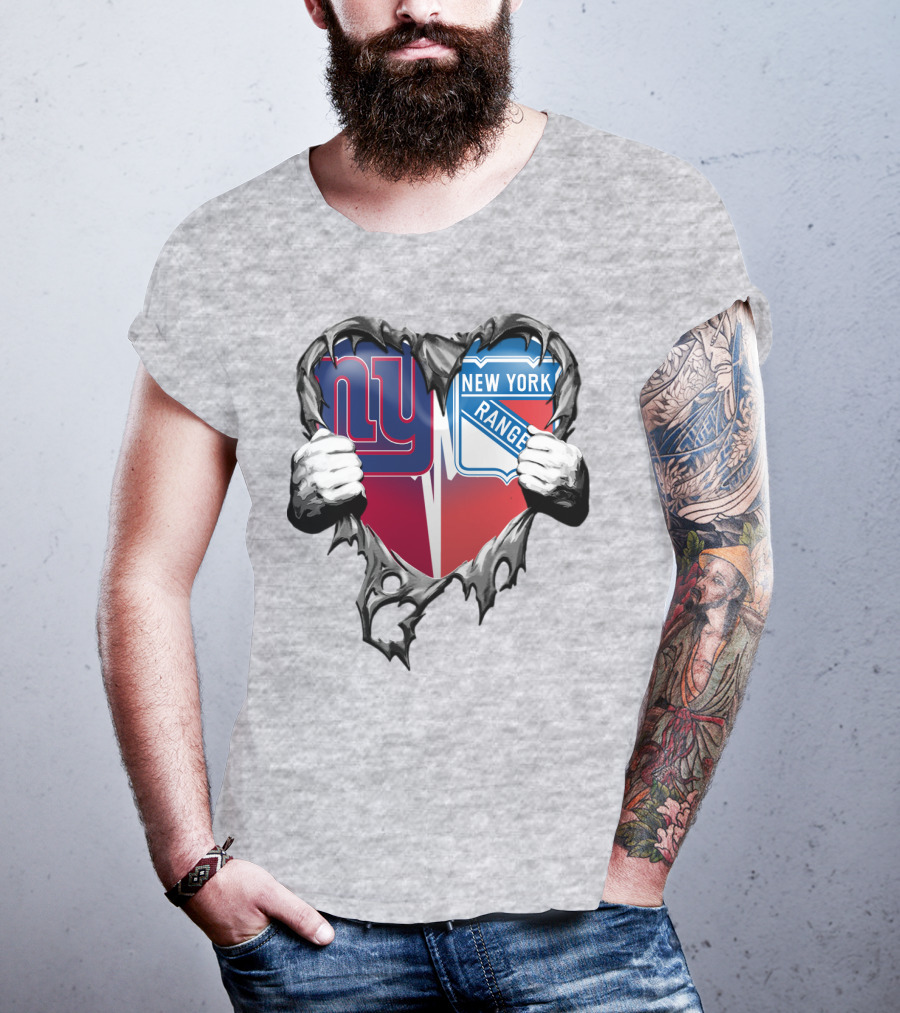New York Giants And New York Rangers Heart Design Xatt064 T-Shirt