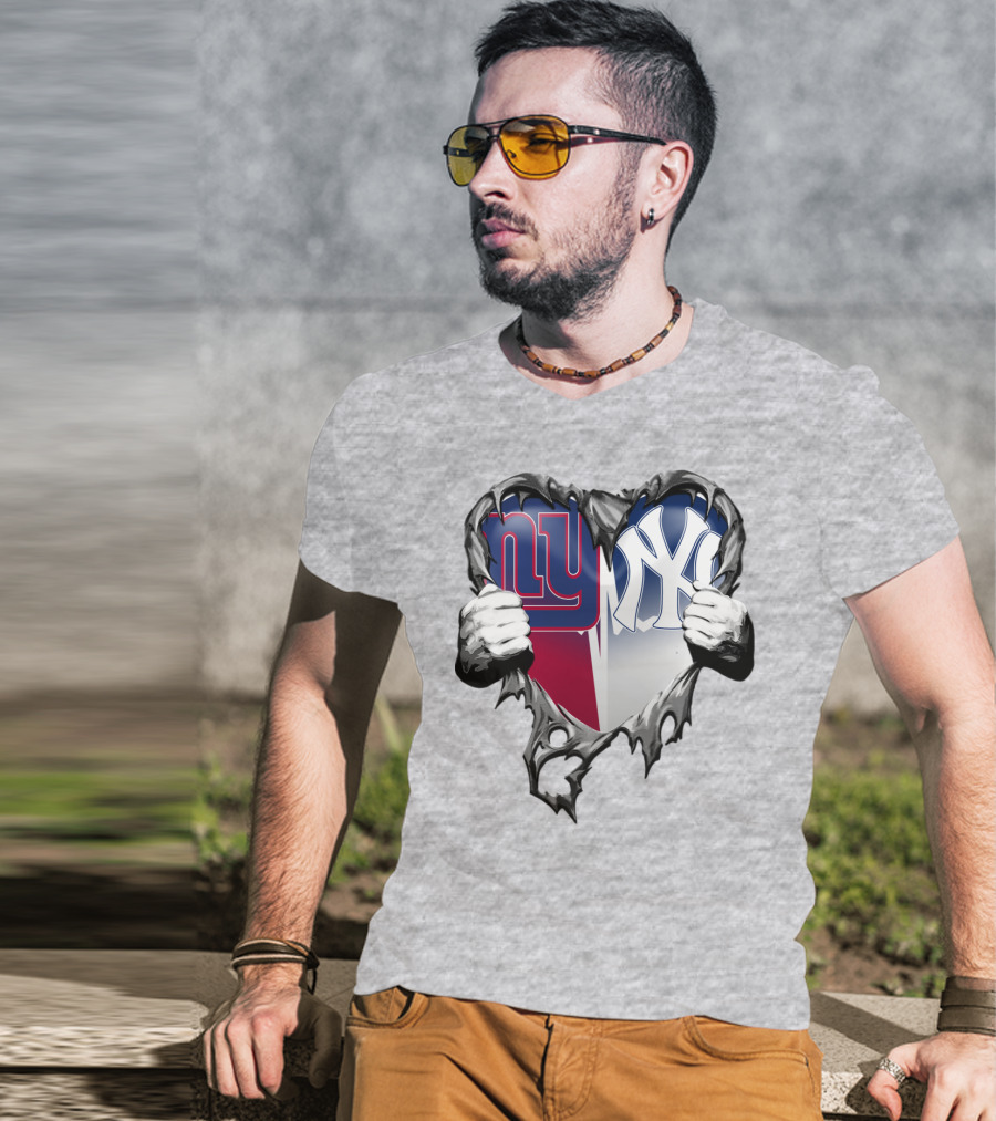 New York Giants Ny Yankees Heart T-Shirt
