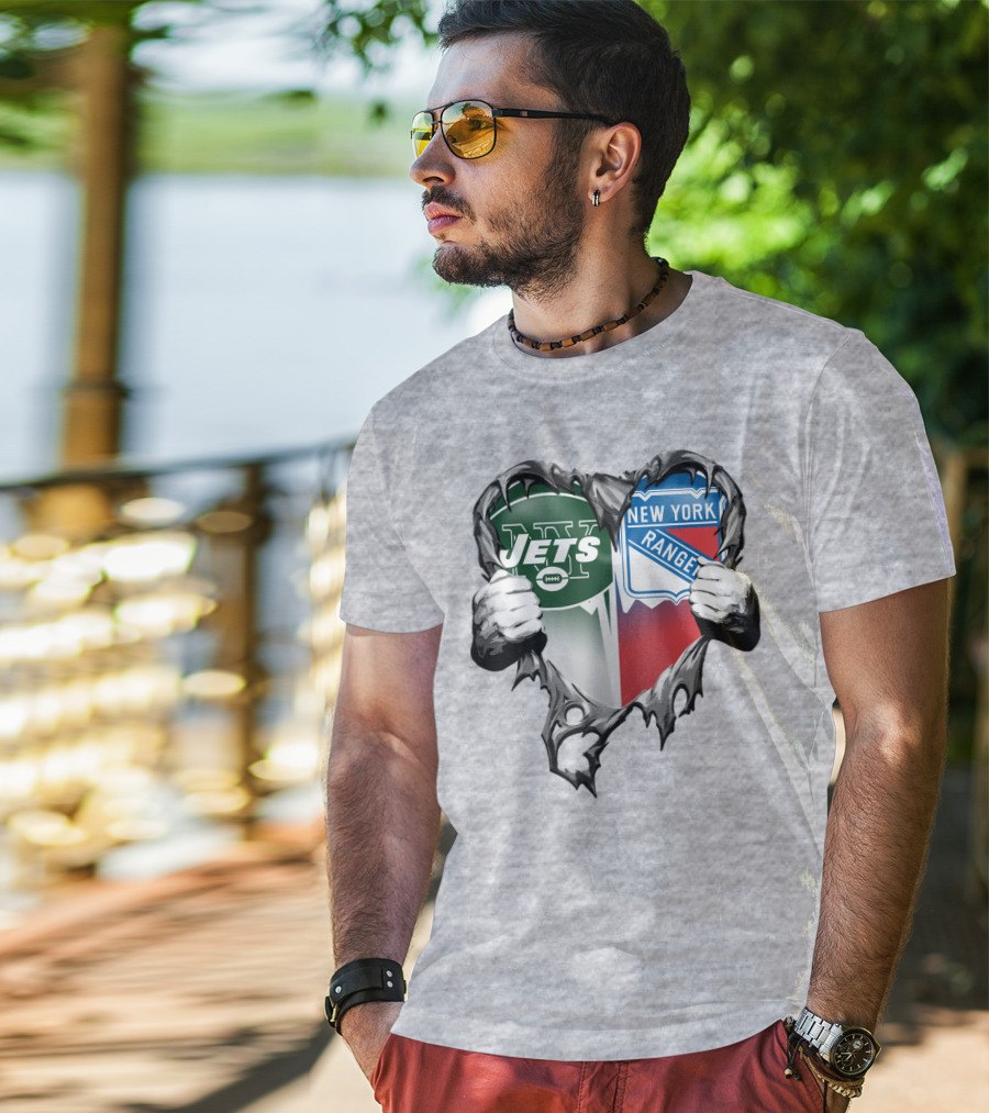 New York Jets Rangers Heart Split T-Shirt