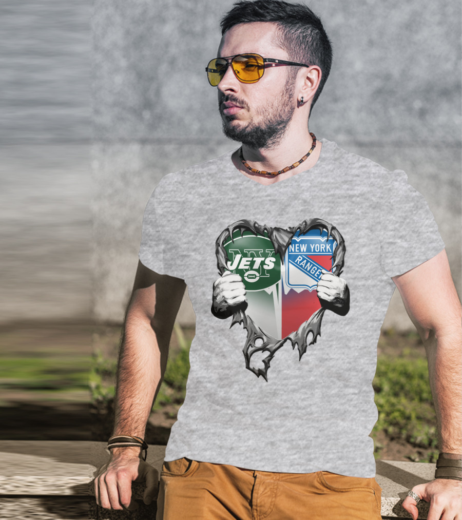 New York Jets Rangers Heart Split T-Shirt