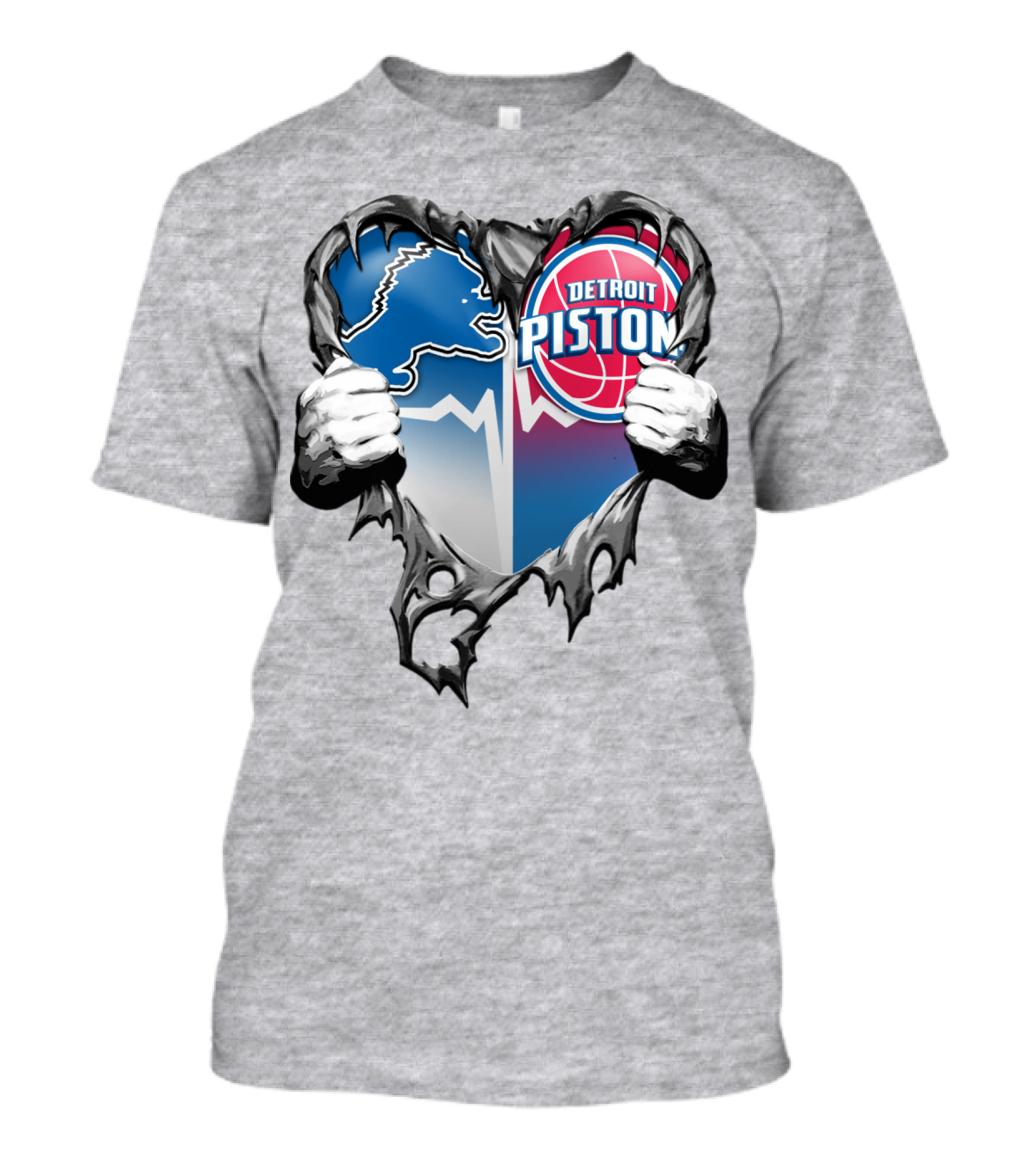 Detroit Lions And Detroit Pistons Heart Logo Fusion T-Shirt