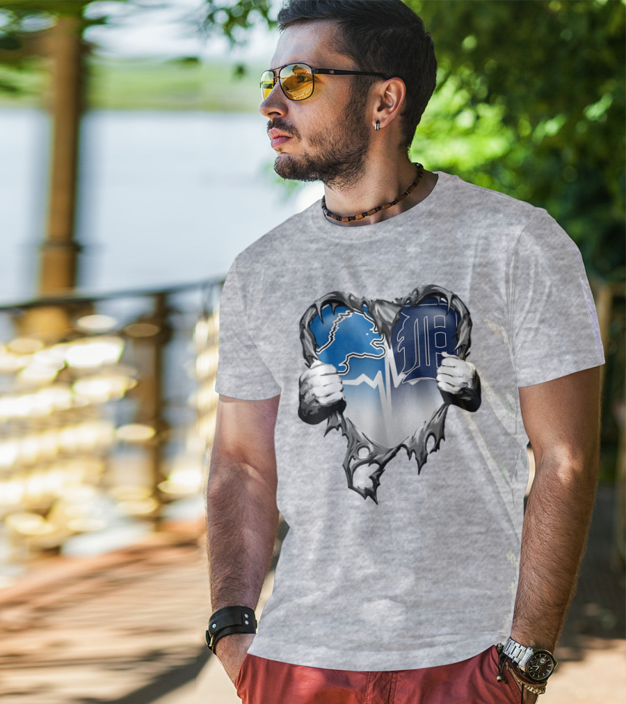 Lions Tigers Heartbeat Detroit Fan T-Shirt