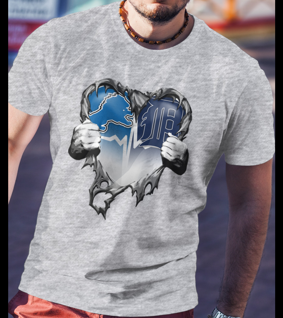 Lions Tigers Heartbeat Detroit Fan T-Shirt