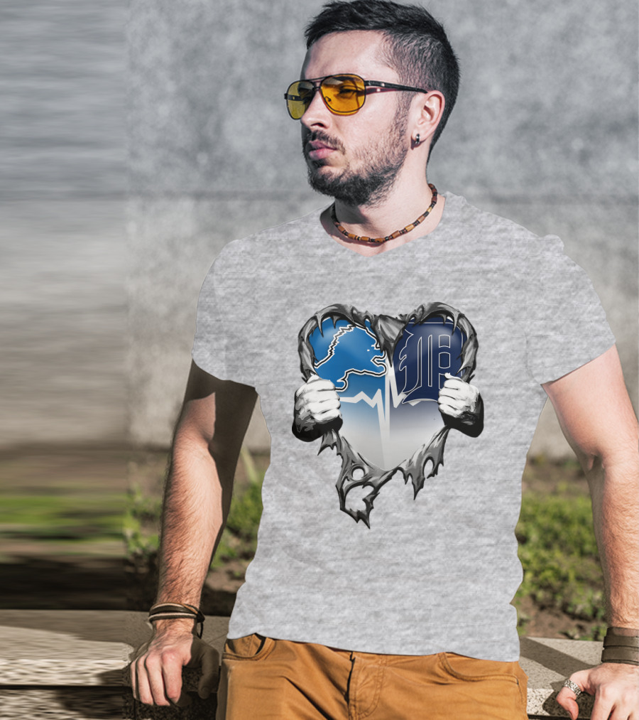 Lions Tigers Heartbeat Detroit Fan T-Shirt