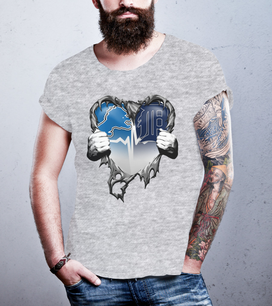 Lions Tigers Heartbeat Detroit Fan T-Shirt