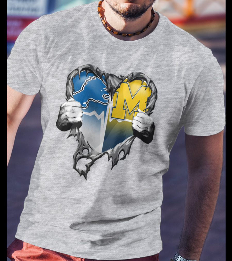 Detroit Lions And Michigan Wolverines Split Heart T-Shirt