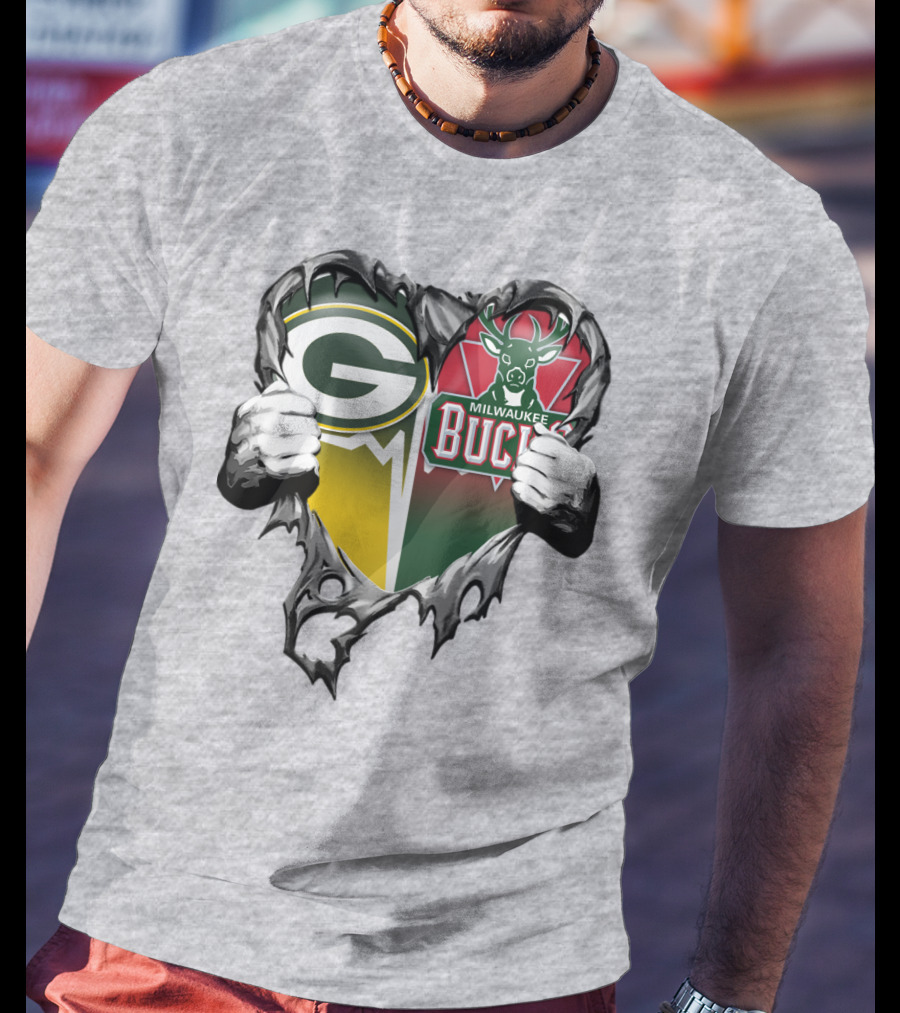 Green Bay Packers Milwaukee Bucks Heart T-Shirt