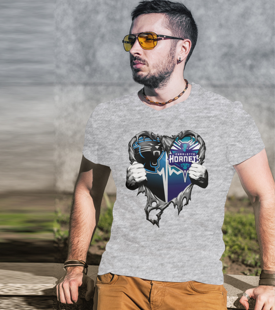 Carolina Panthers Charlotte Hornets Heart T-Shirt