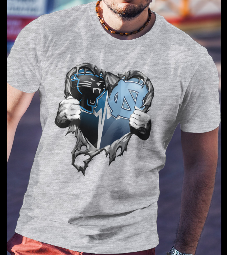 Carolina Panthers Unc Tar Heels Heart Ripped T-Shirt