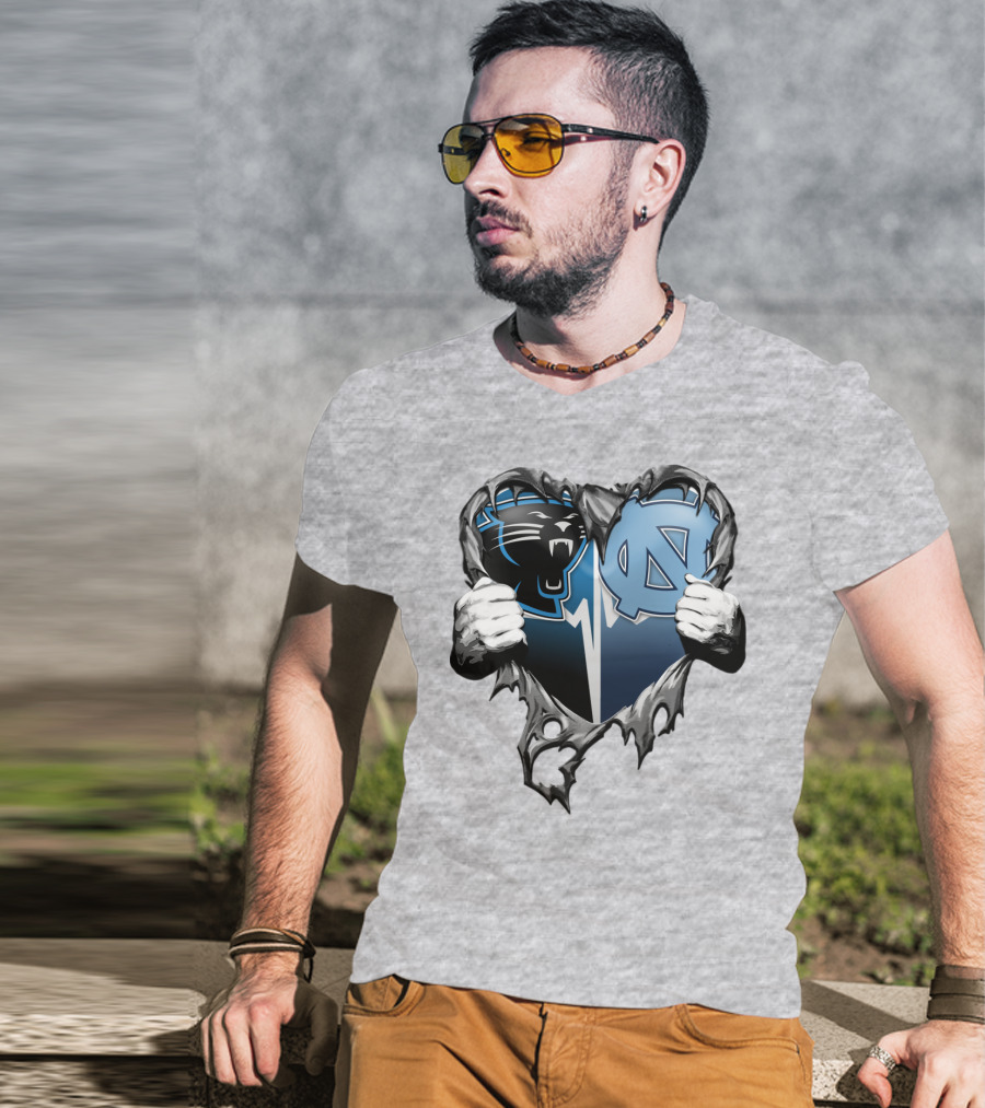 Carolina Panthers Unc Tar Heels Heart Ripped T-Shirt