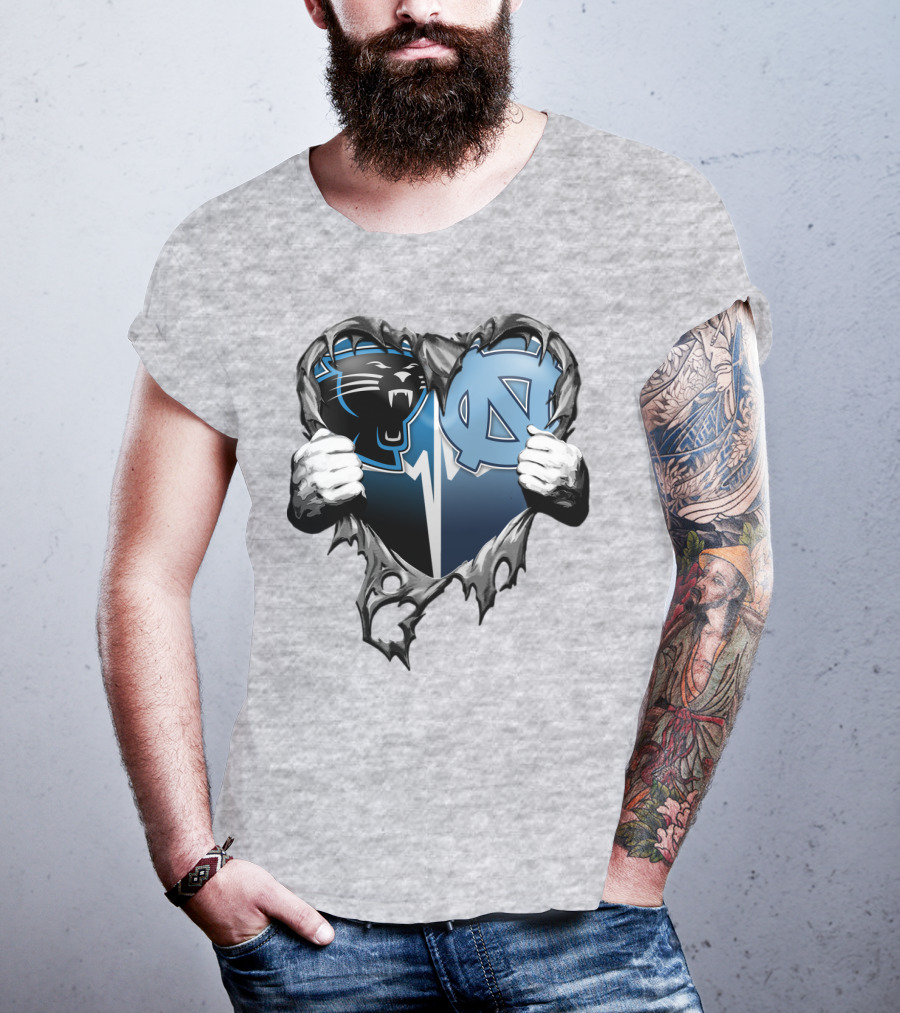Carolina Panthers Unc Tar Heels Heart Ripped T-Shirt
