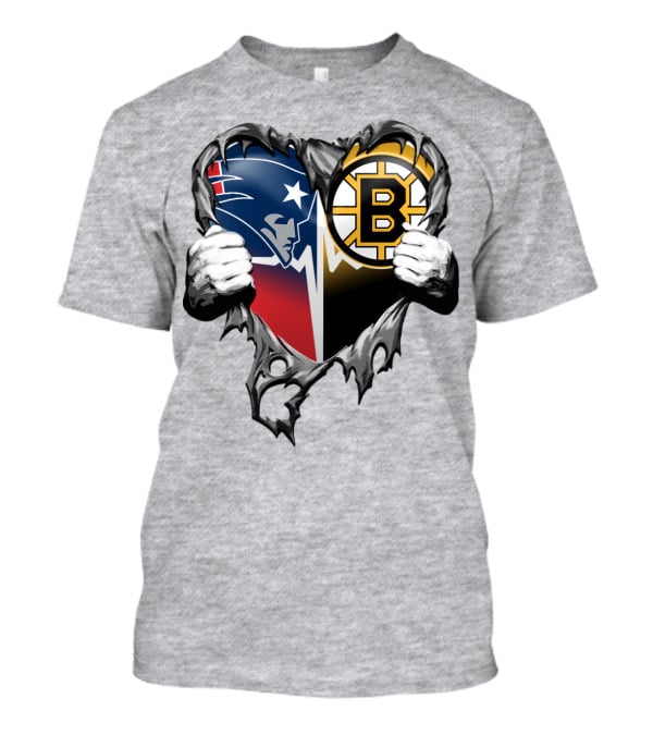 Patriots Bruins Torn Heart Logo Fusion T-Shirt