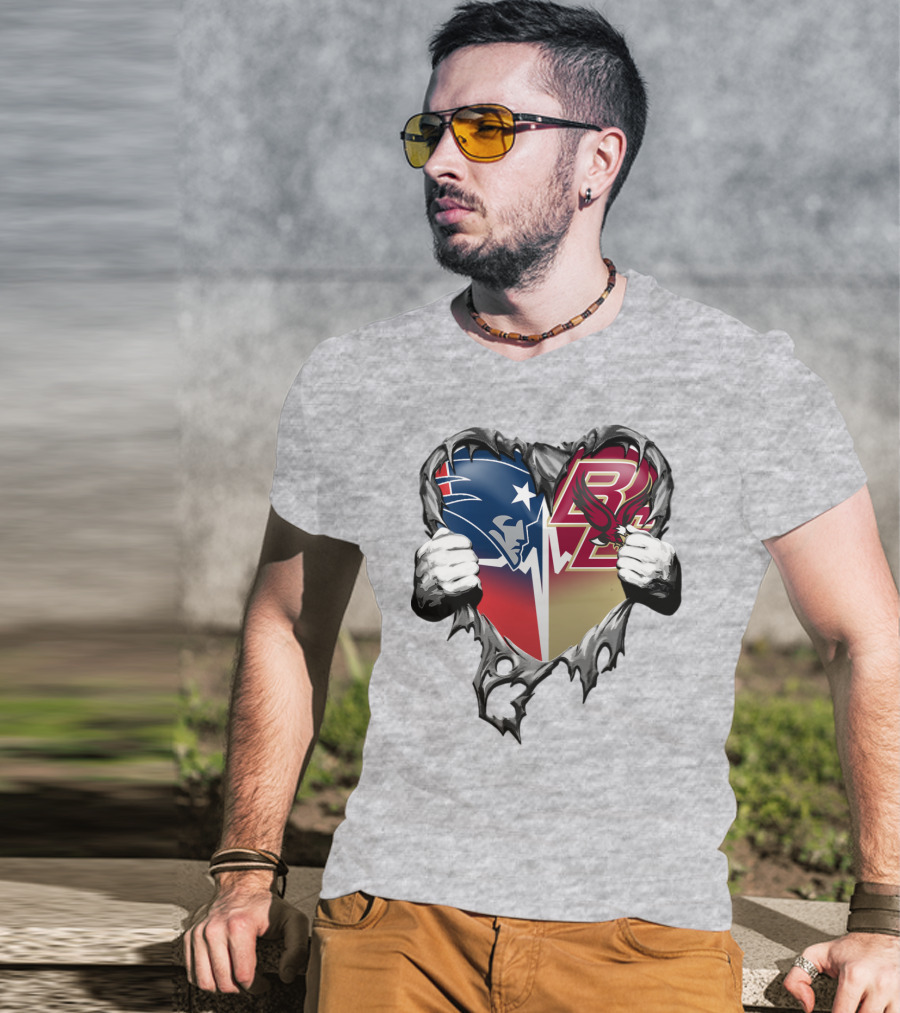 New England Patriots Boston College Eagles Heart T-Shirt