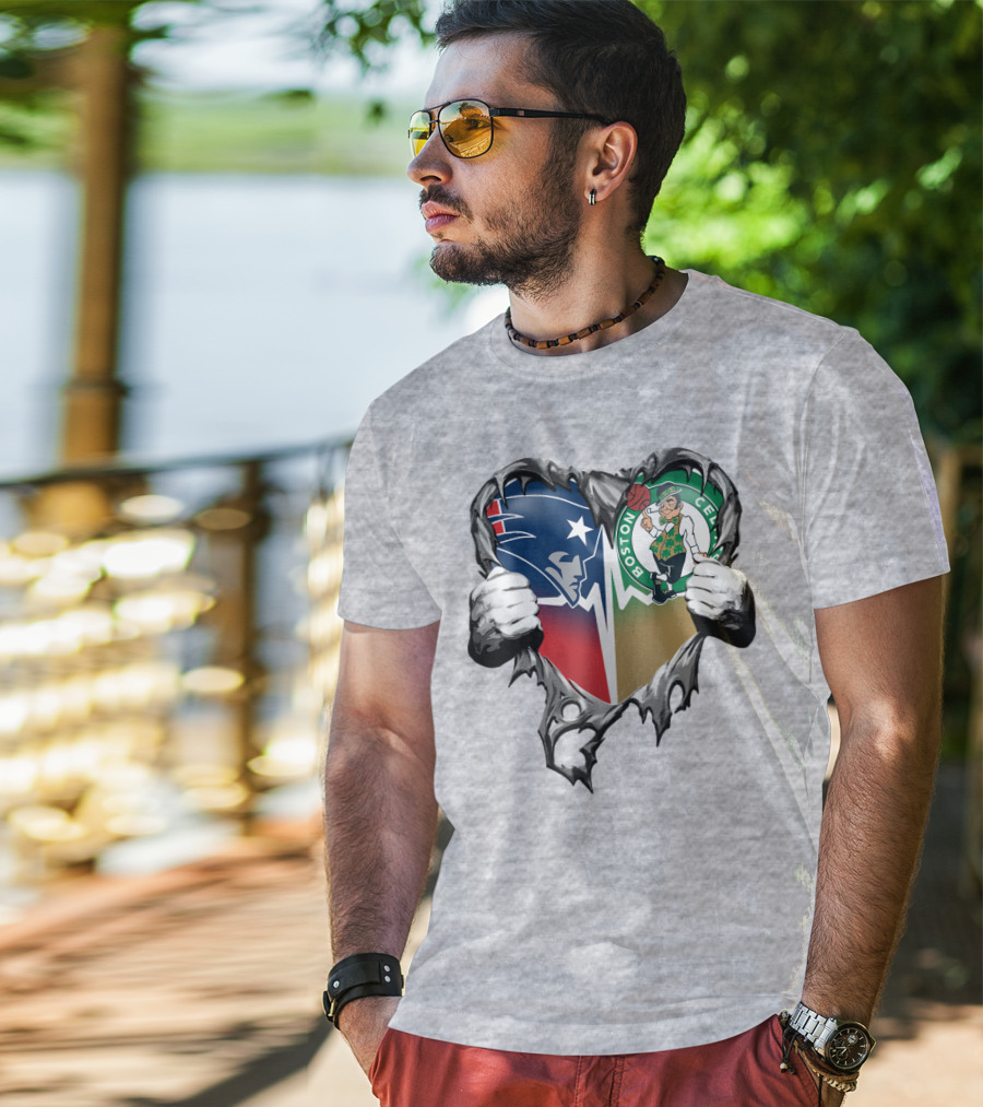 Patriots Celtics Heart Logos T-Shirt