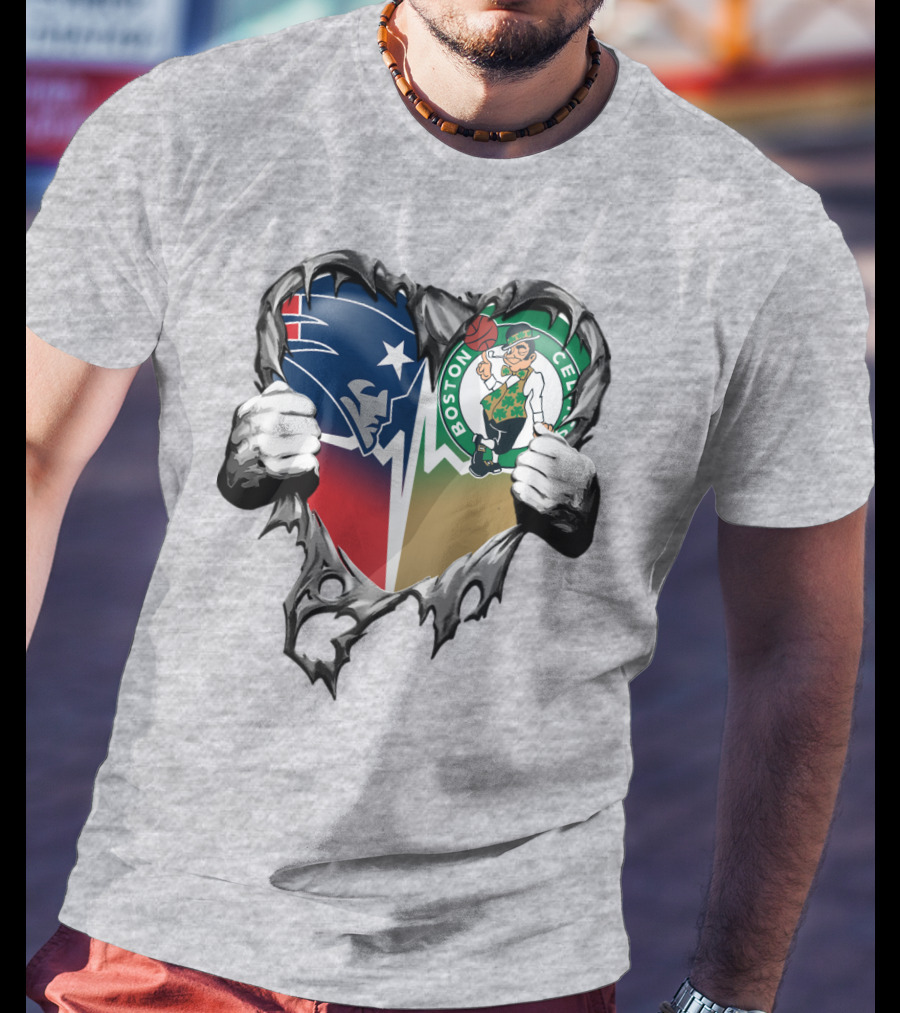 Patriots Celtics Heart Logos T-Shirt