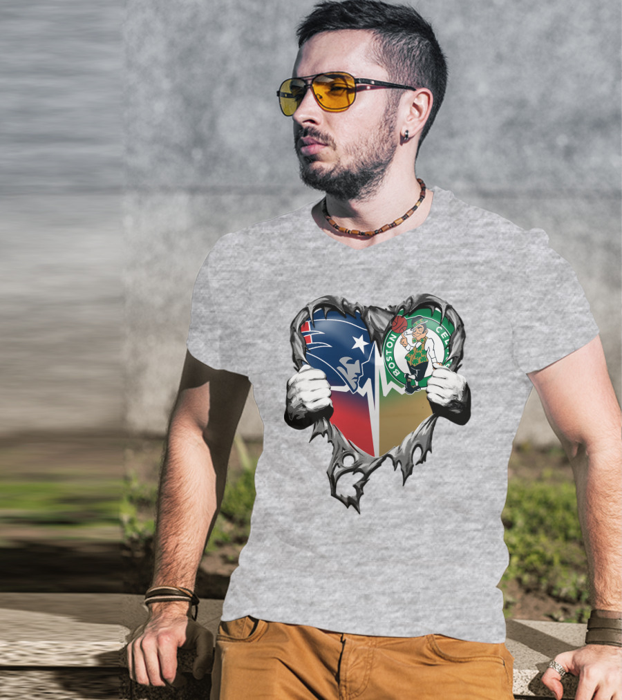 Patriots Celtics Heart Logos T-Shirt