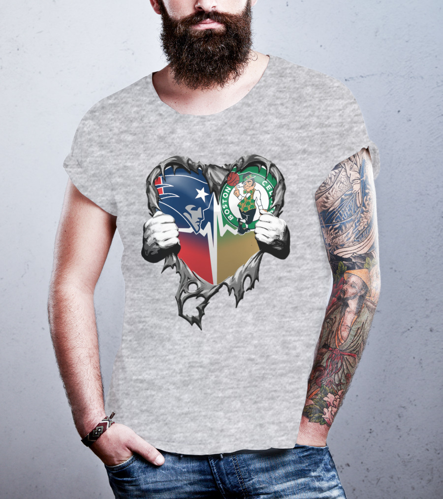 Patriots Celtics Heart Logos T-Shirt