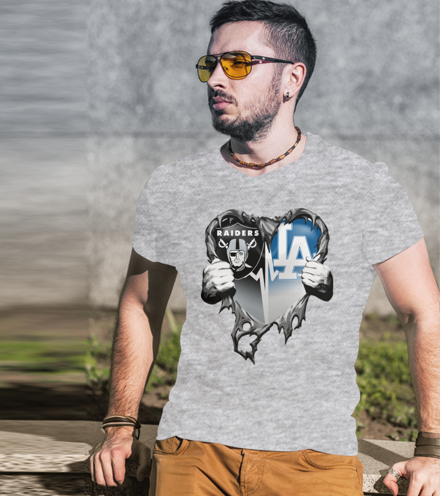 Raiders La Dodgers Heart Design Xatt095 T-Shirt