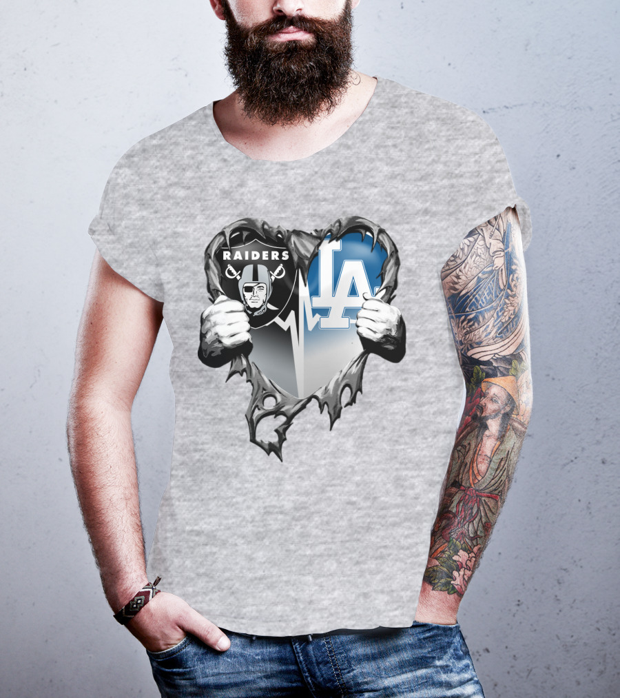 Raiders La Dodgers Heart Design Xatt095 T-Shirt