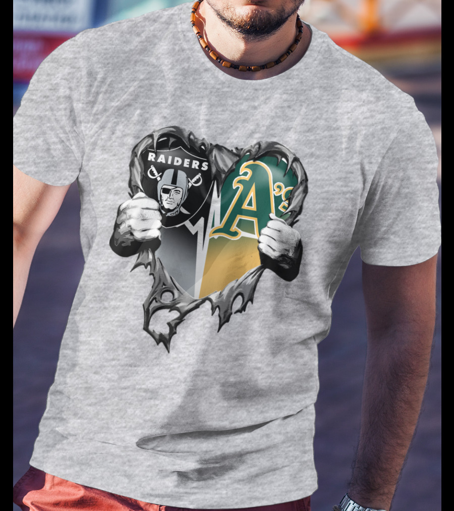 Raiders A's Heart Torn Football And Baseball Fans T-Shirt