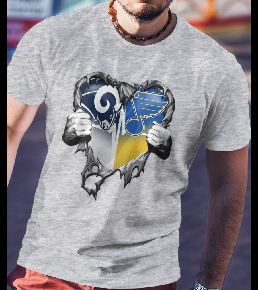 St. Louis Rams And Blues Heart Torn T-Shirt