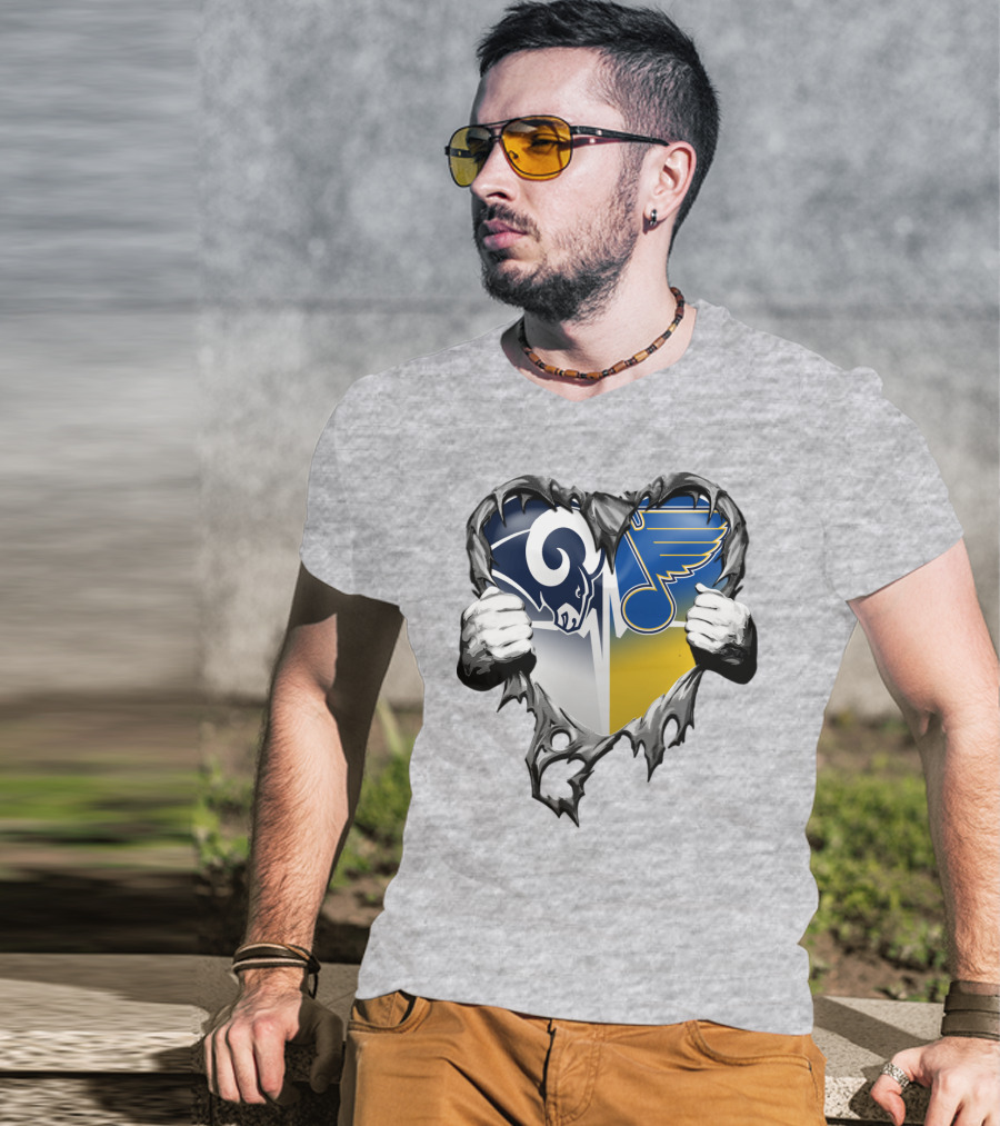 St. Louis Rams And Blues Heart Torn T-Shirt