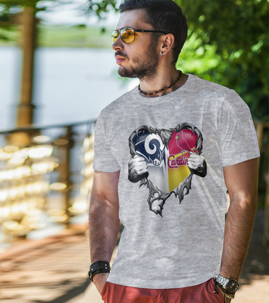 Rams Cardinals Heart Rip Combo T-Shirt