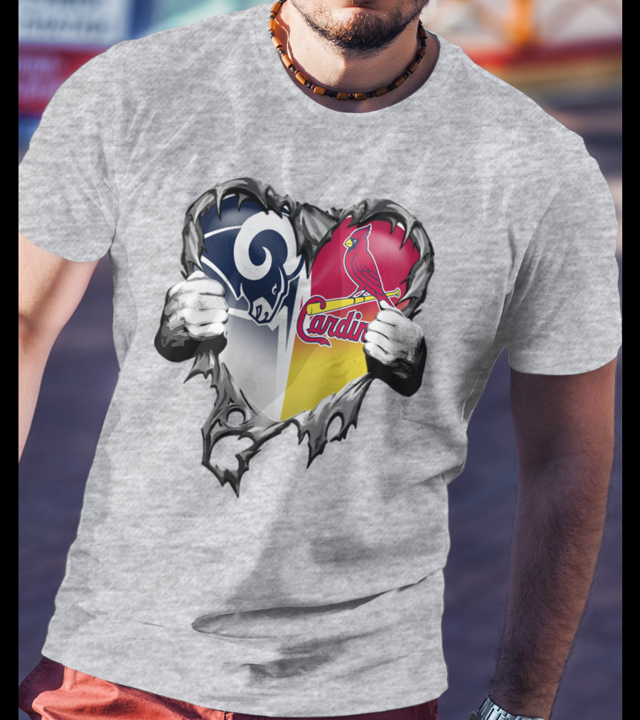 Rams Cardinals Heart Rip Combo T-Shirt
