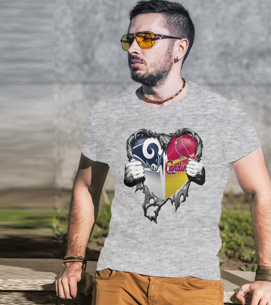Rams Cardinals Heart Rip Combo T-Shirt