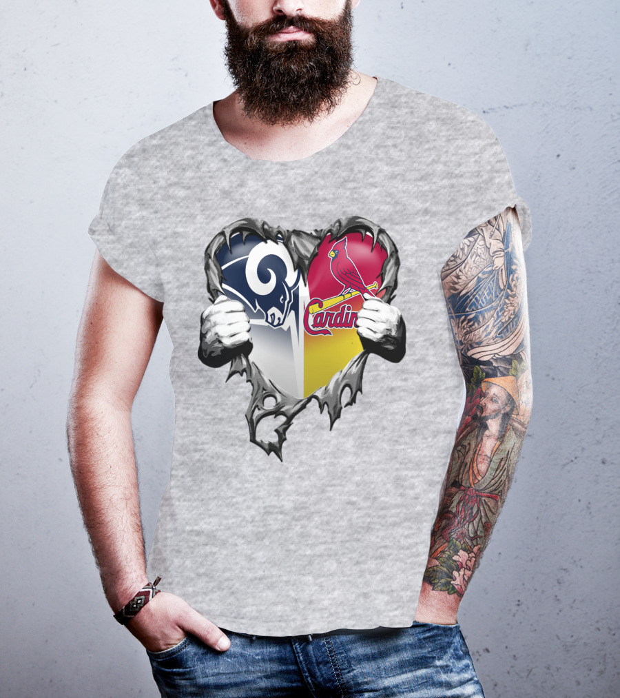 Rams Cardinals Heart Rip Combo T-Shirt