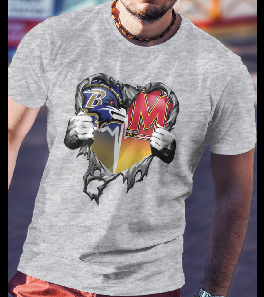 Baltimore Ravens Maryland Terrapins Heart Rip Football Fan T-Shirt